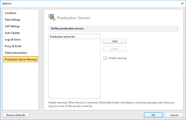 Produktionsserverwarnung
