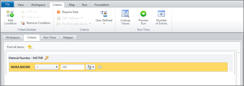 query criteria tab
