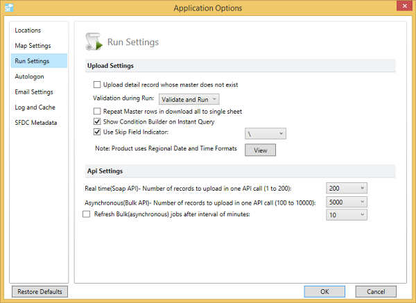 run settings tab