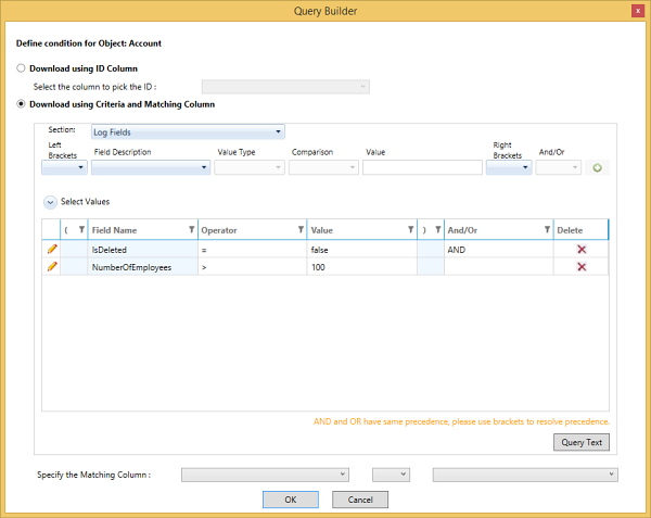 query builder box for partial download