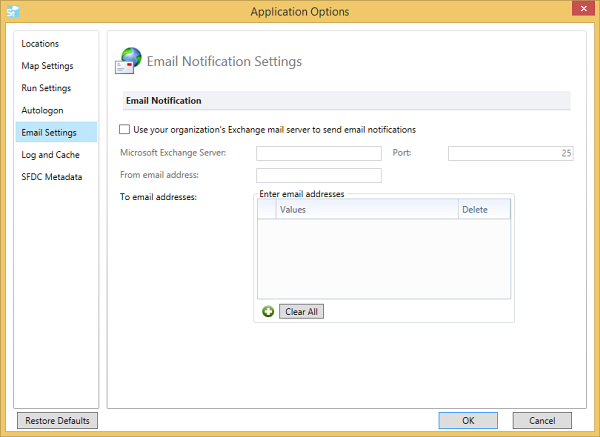 email settings in salesforce options