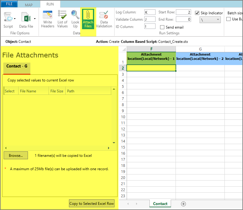 attach files button and pane on run tab
