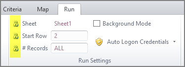 iconos de candado a la izquierda de las etiquetas de configuración de ejecución