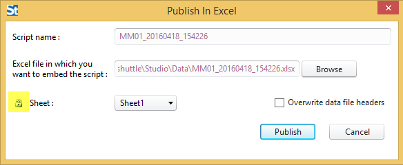 icono de bloqueo en el cuadro de diálogo publicar en excel