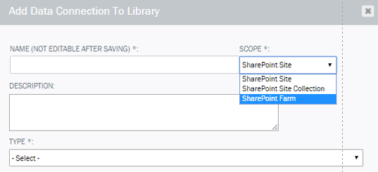 Adding a Data Connection to the Data Connection Library Add Data Connection to Library screen