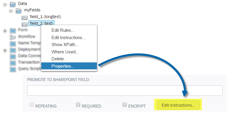 Solution Tree Field Properties screen