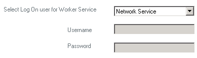 Select Logon user and specify credentials Select Log On for Worker Service