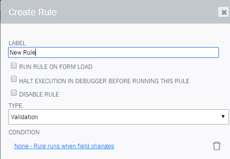 Winshuttle Composer Create Rule screen