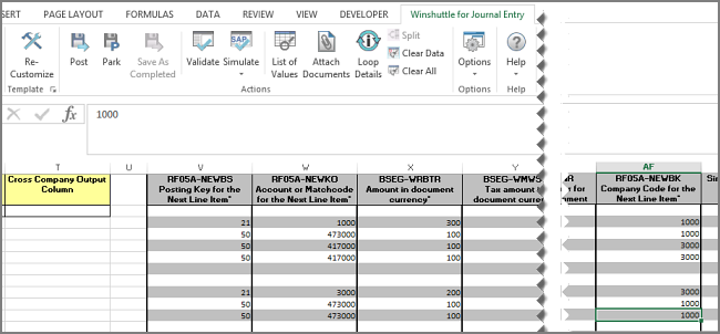 fb65 line item details account codes for different companies