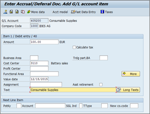 add g/l account item