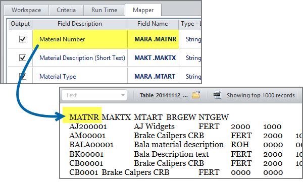 fields mapped to a text file