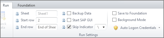 run settings on ribbon run tab