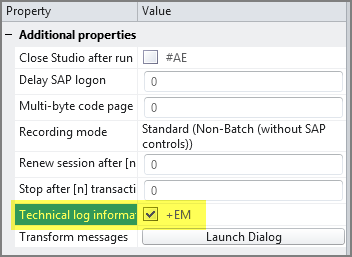 check box for technical log info plus e m