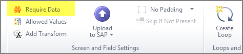 require data button in screen and field settings group