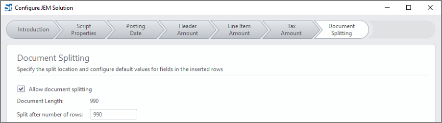 document splitting settings