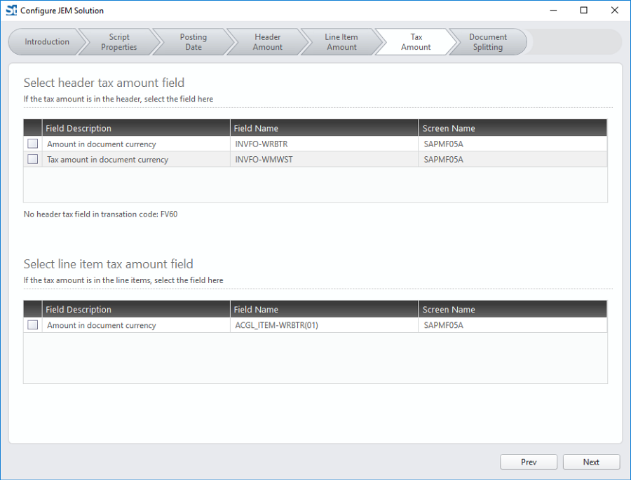 select tax amount field