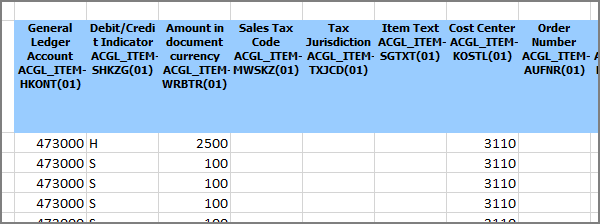 line item data in worksheet
