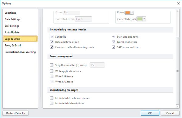 logs and errors dialog box