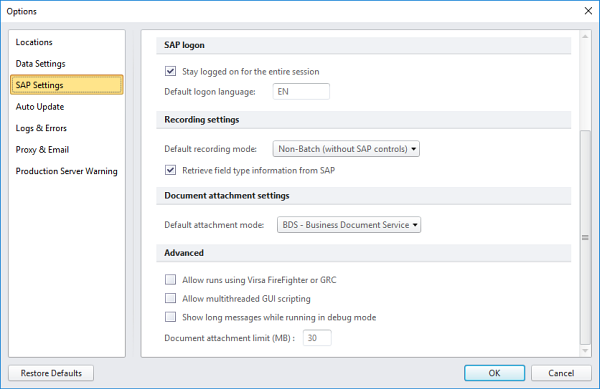 advanced s a p settings