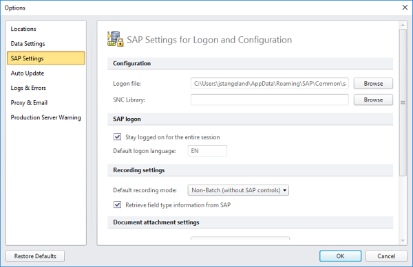 s a p settings in optios box
