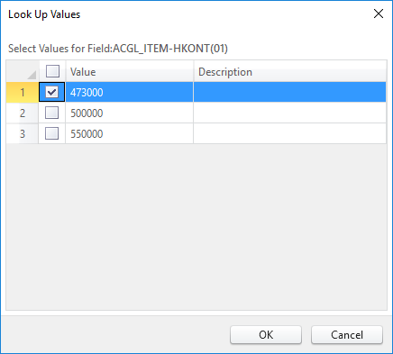 lookup values box with list of values